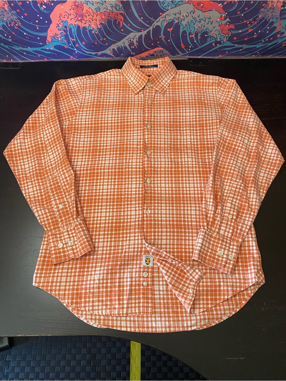 LINCS Orange and White Checkered Button-Down Dress Shirt
